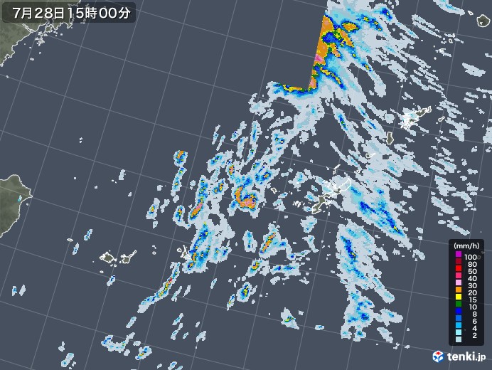 沖縄地方の雨雲レーダー(2022年07月28日)
