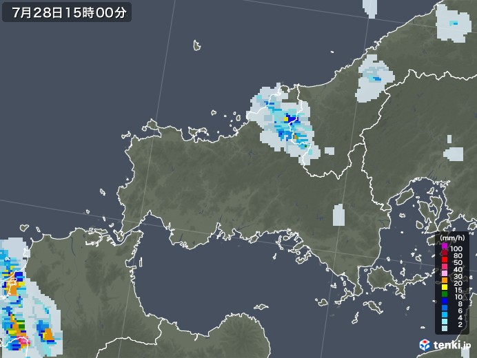 山口県の雨雲レーダー(2022年07月28日)