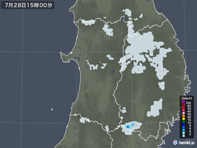 秋田県の雨雲レーダー(2022年07月28日)