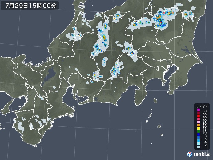 東海地方の雨雲レーダー(2022年07月29日)