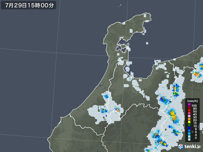 石川県の雨雲レーダー(2022年07月29日)