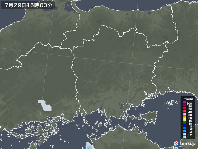 岡山県の雨雲レーダー(2022年07月29日)