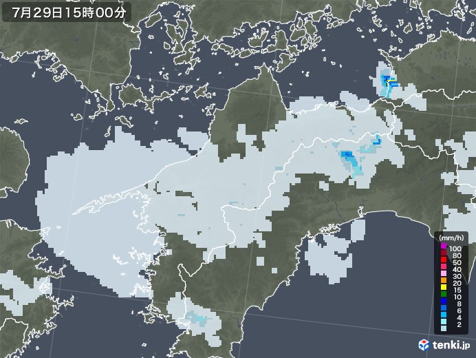 愛媛県の雨雲レーダー(2022年07月29日)