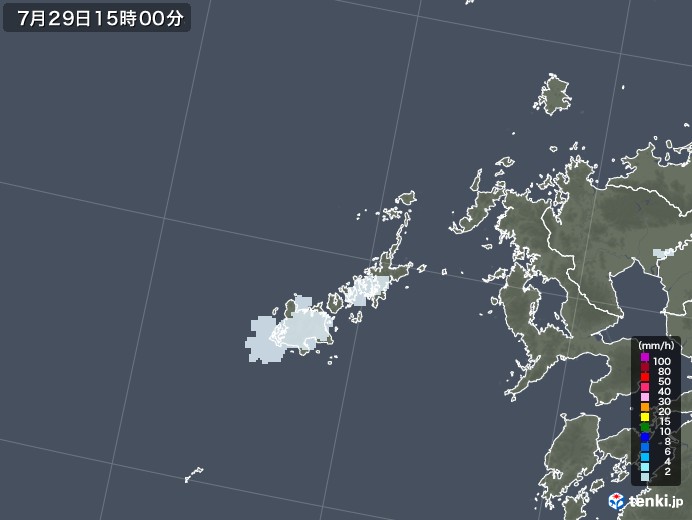 五島列島(長崎県)の雨雲レーダー(2022年07月29日)