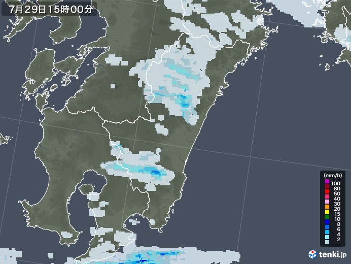 宮崎県の雨雲レーダー(2022年07月29日)