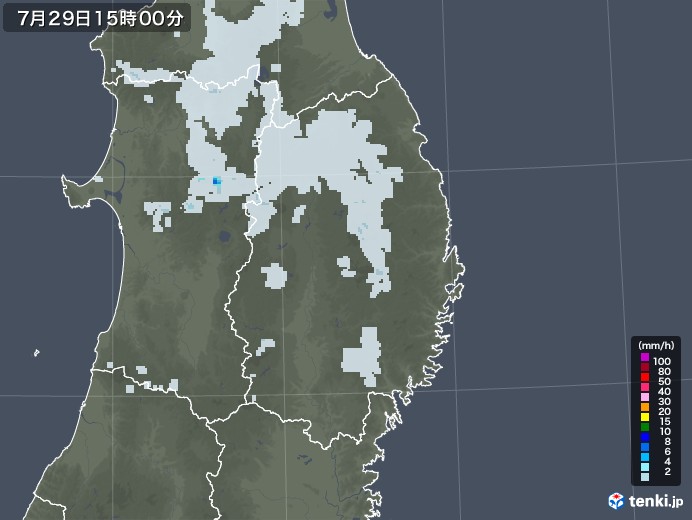岩手県の雨雲レーダー(2022年07月29日)