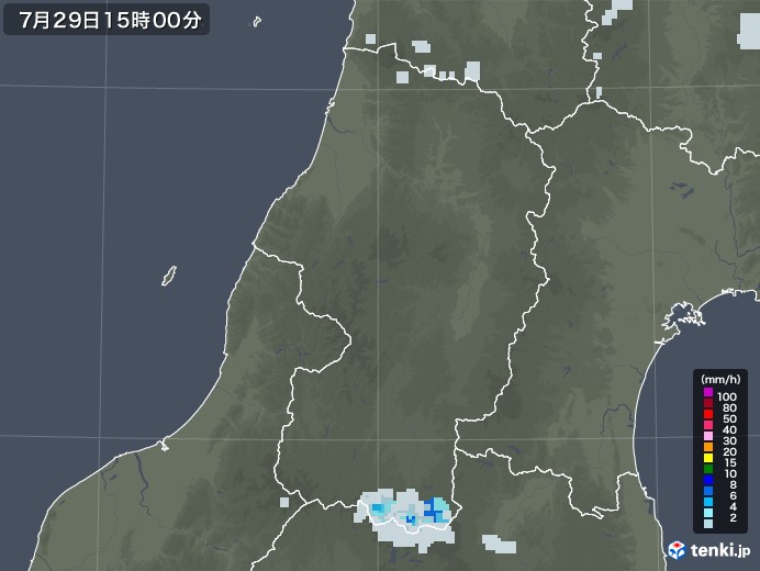 山形県の雨雲レーダー(2022年07月29日)