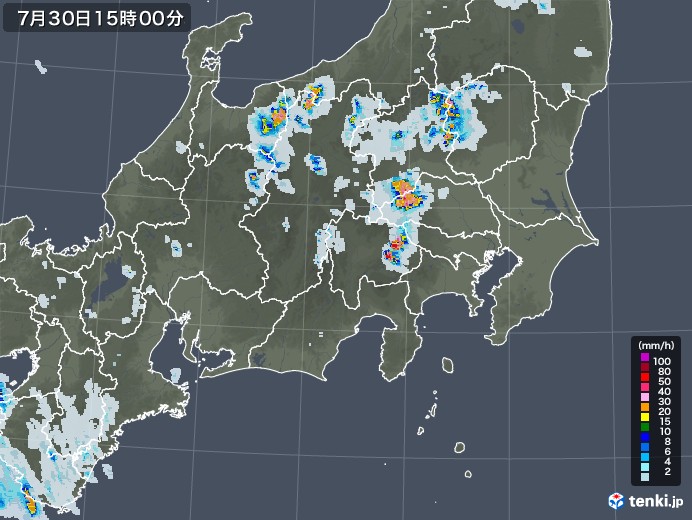 関東・甲信地方の雨雲レーダー(2022年07月30日)