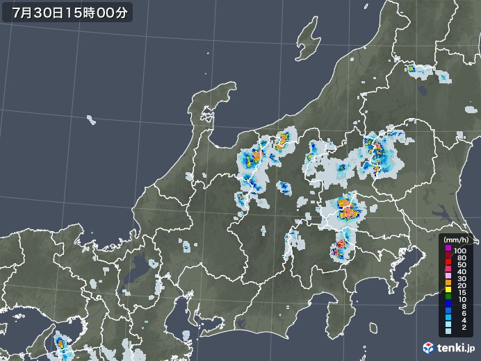 北陸地方の雨雲レーダー(2022年07月30日)