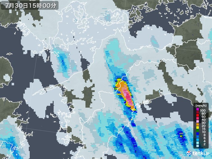 愛媛県の雨雲レーダー(2022年07月30日)