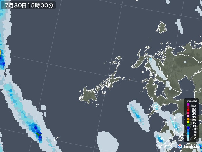 五島列島(長崎県)の雨雲レーダー(2022年07月30日)