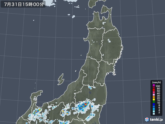 東北地方の雨雲レーダー(2022年07月31日)