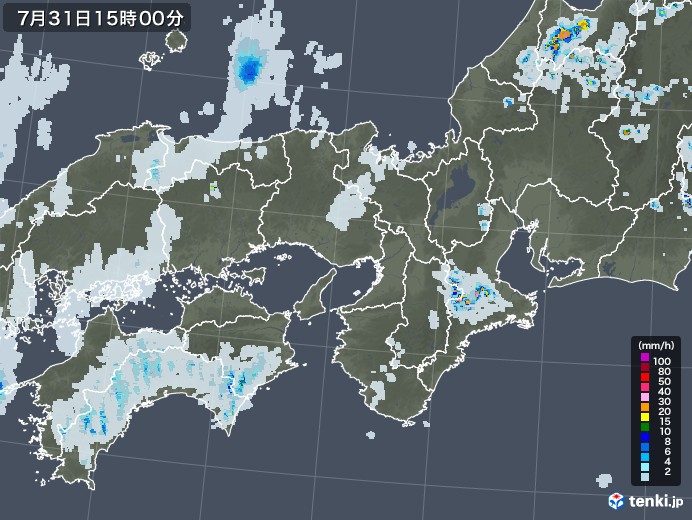 近畿地方の雨雲レーダー(2022年07月31日)