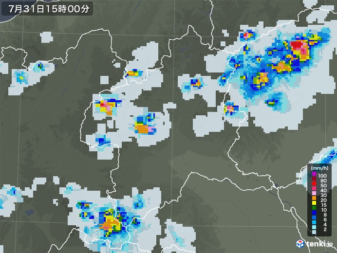 群馬県の雨雲レーダー(2022年07月31日)