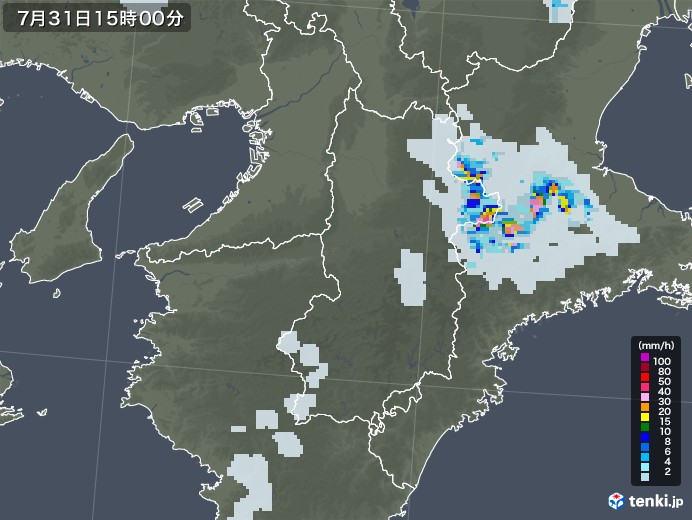 奈良県の雨雲レーダー(2022年07月31日)
