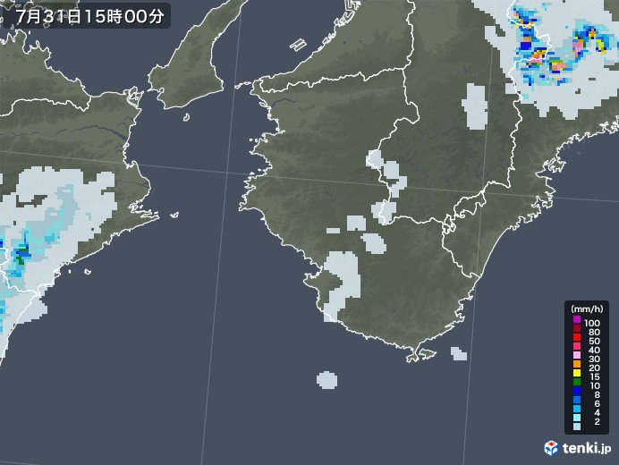 和歌山県の雨雲レーダー(2022年07月31日)