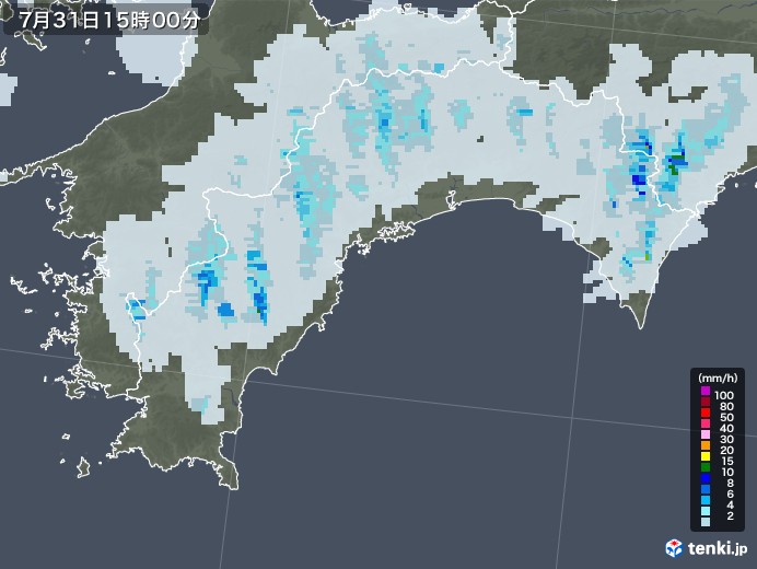 高知県の雨雲レーダー(2022年07月31日)