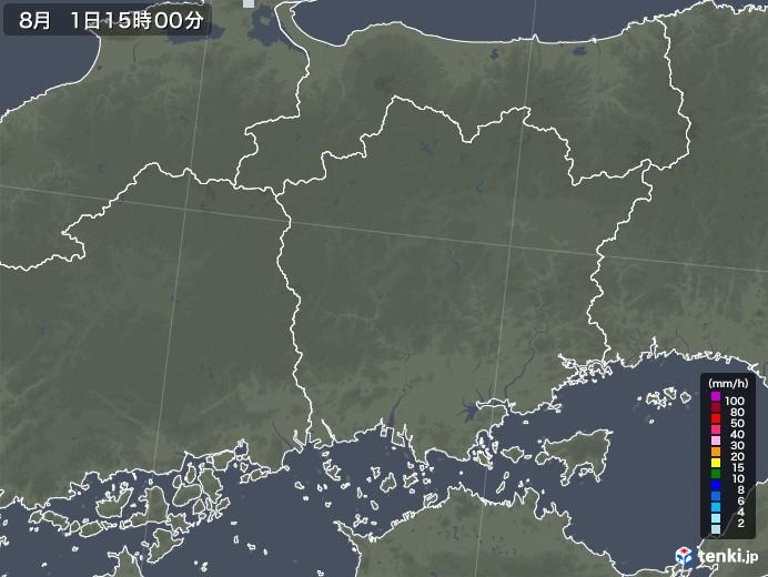 岡山県の雨雲レーダー(2022年08月01日)