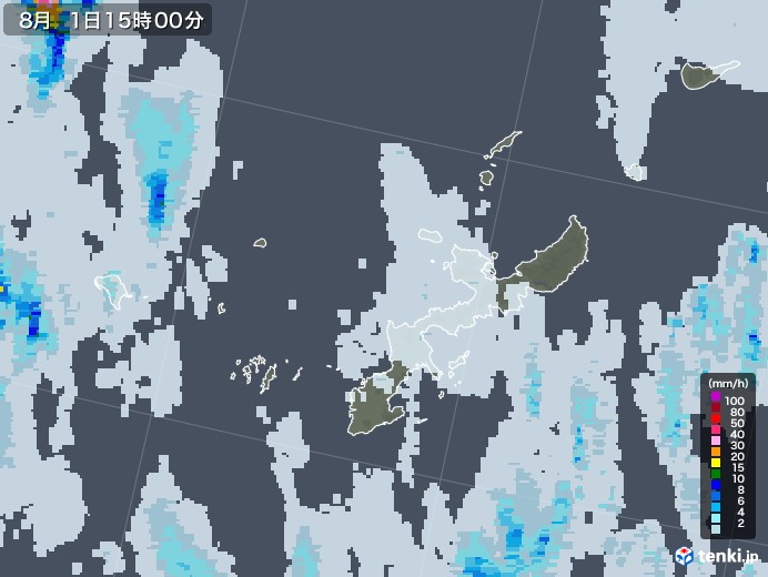 沖縄県の雨雲レーダー(2022年08月01日)