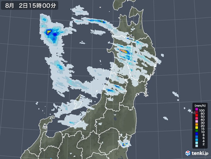 東北地方の雨雲レーダー(2022年08月02日)
