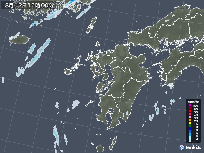 九州地方の雨雲レーダー(2022年08月02日)