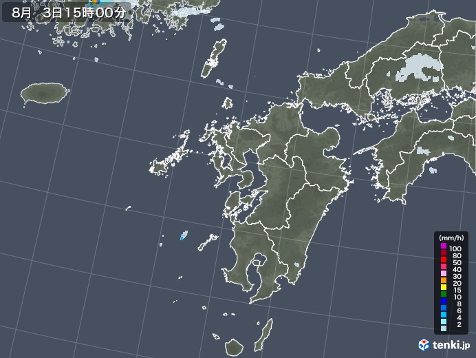 九州地方の雨雲レーダー(2022年08月03日)