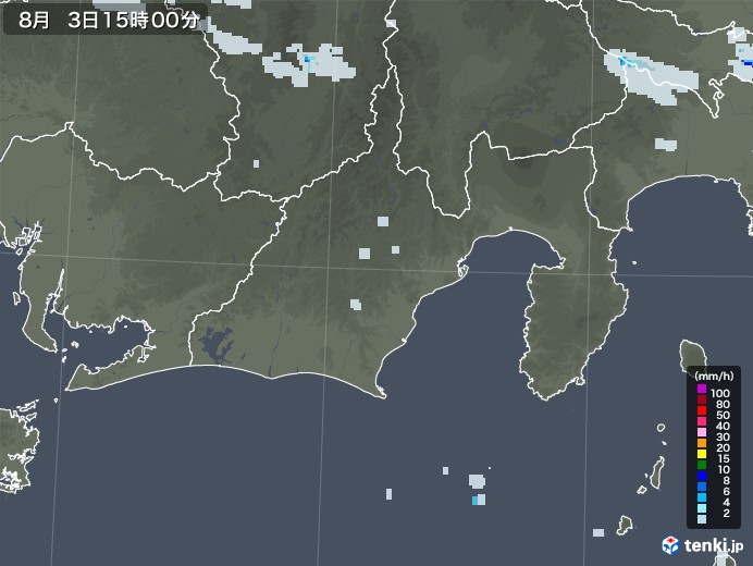 静岡県の雨雲レーダー(2022年08月03日)