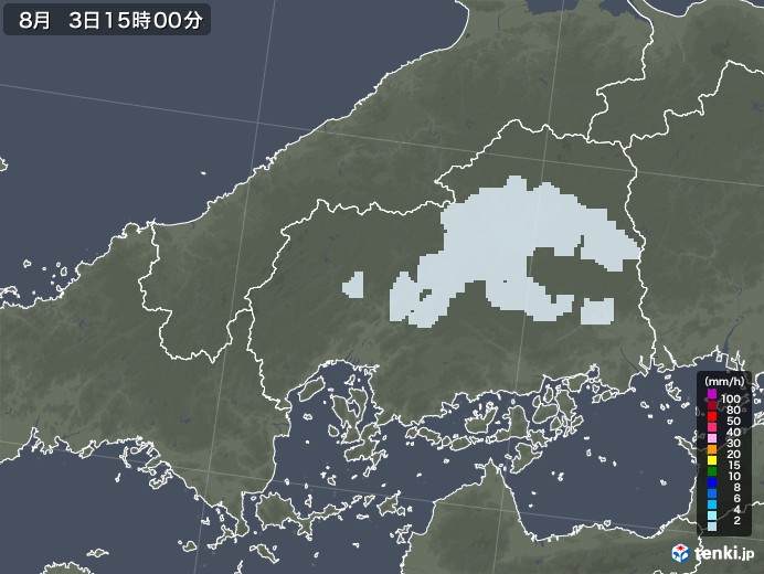 広島県の雨雲レーダー(2022年08月03日)