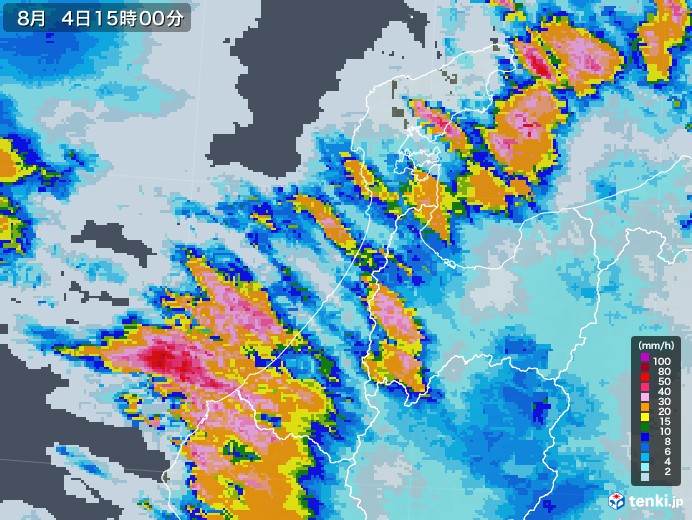 石川県の雨雲レーダー(2022年08月04日)