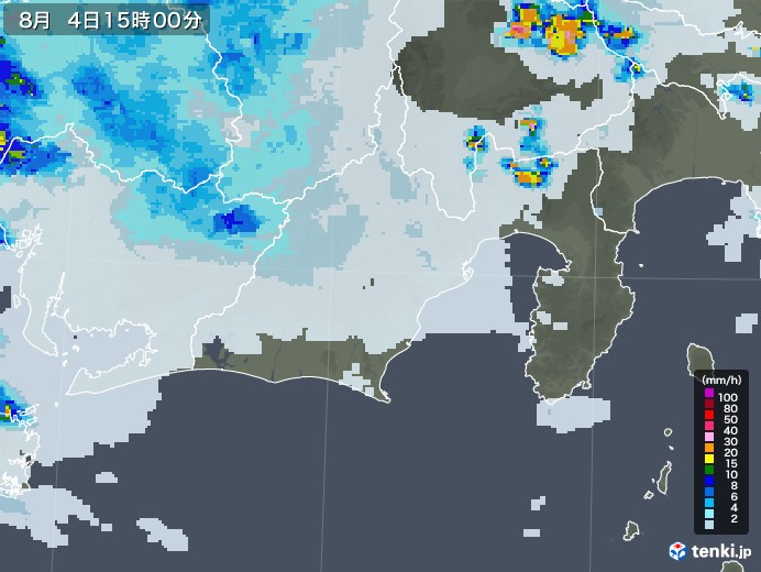 静岡県の雨雲レーダー(2022年08月04日)