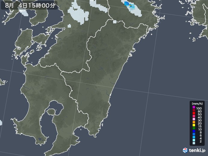 宮崎県の雨雲レーダー(2022年08月04日)