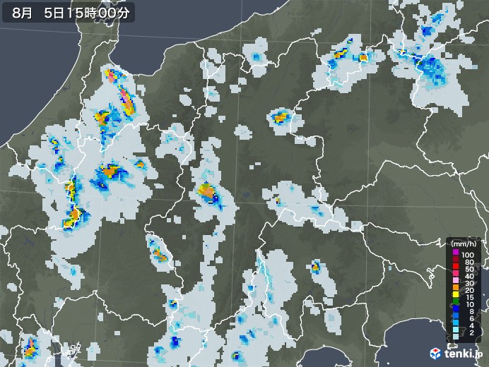 長野県の雨雲レーダー(2022年08月05日)