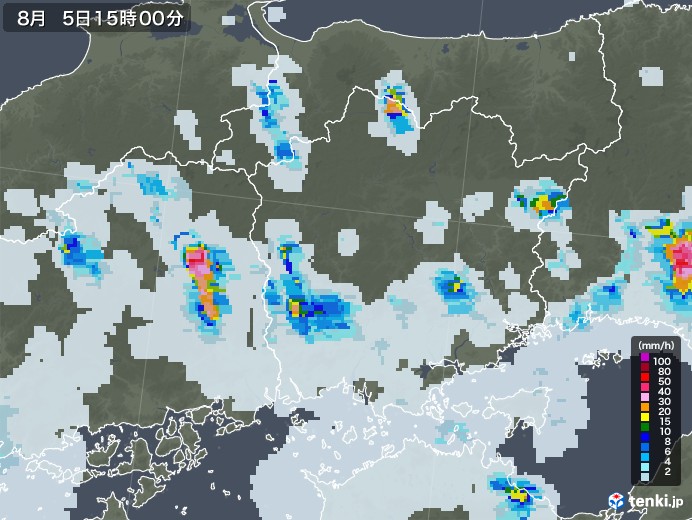 岡山県の雨雲レーダー(2022年08月05日)