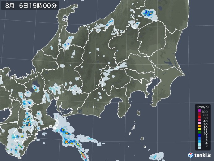 関東・甲信地方の雨雲レーダー(2022年08月06日)