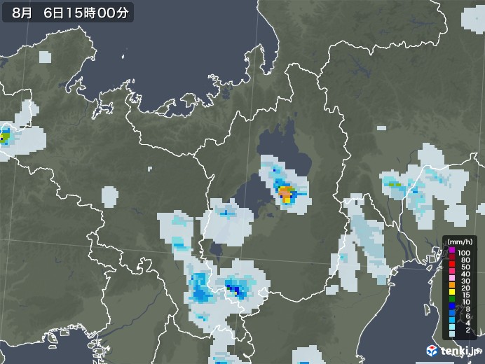 滋賀県の雨雲レーダー(2022年08月06日)
