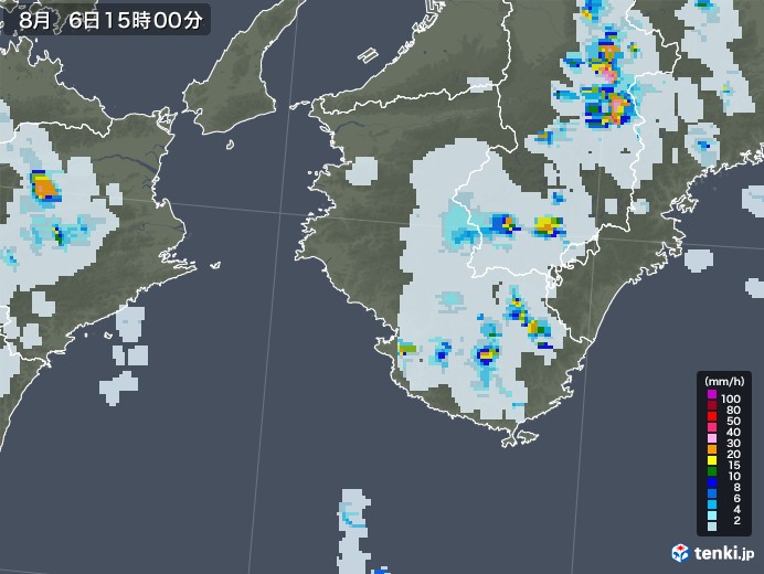 和歌山県の雨雲レーダー(2022年08月06日)