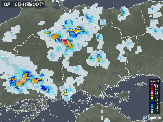 岡山県の雨雲レーダー(2022年08月06日)