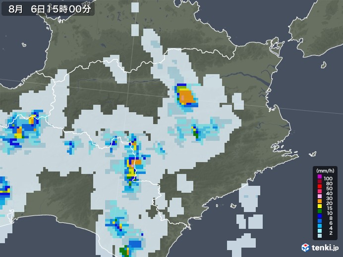 徳島県の雨雲レーダー(2022年08月06日)