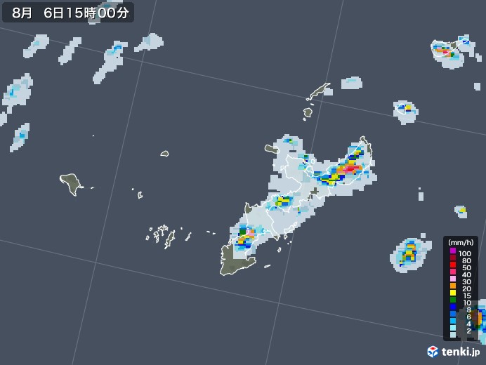 沖縄県の雨雲レーダー(2022年08月06日)