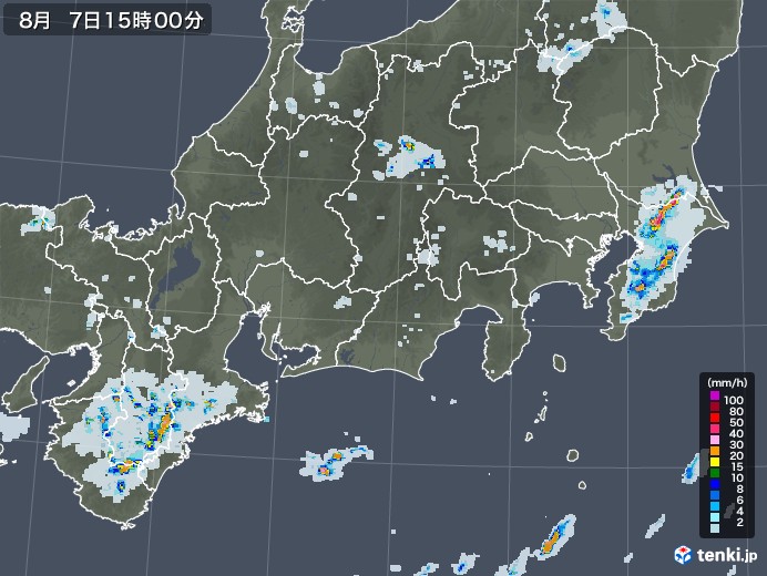 東海地方の雨雲レーダー(2022年08月07日)