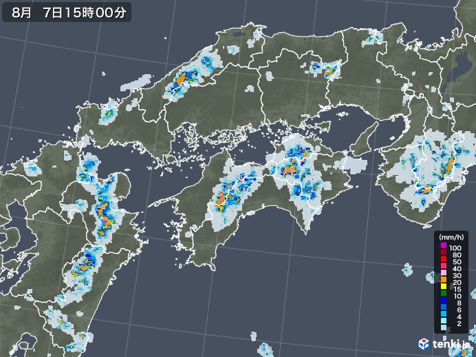 四国地方の雨雲レーダー(2022年08月07日)