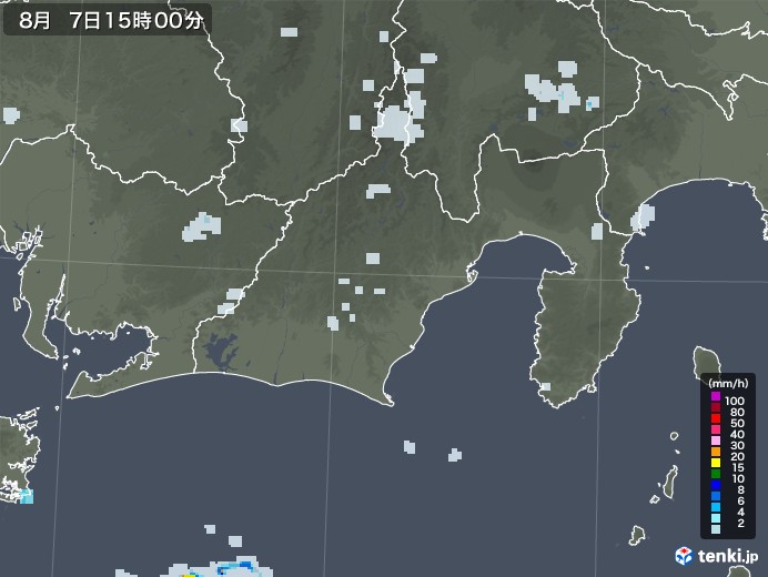 静岡県の雨雲レーダー(2022年08月07日)