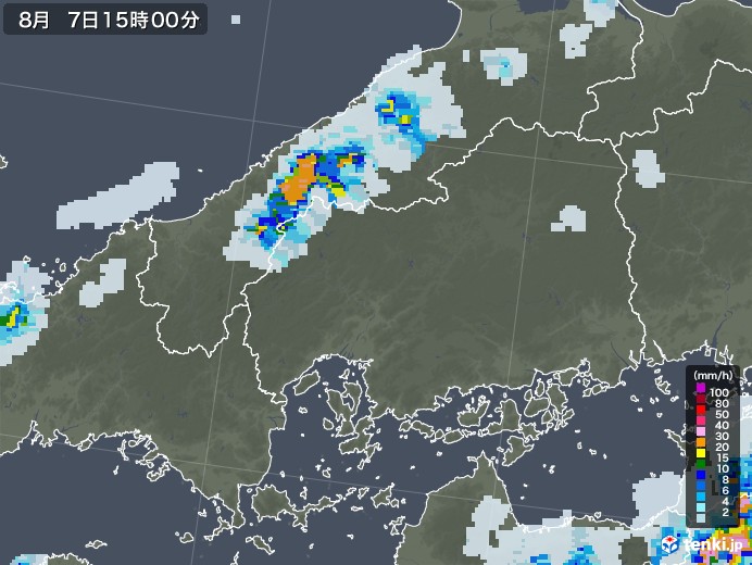 広島県の雨雲レーダー(2022年08月07日)