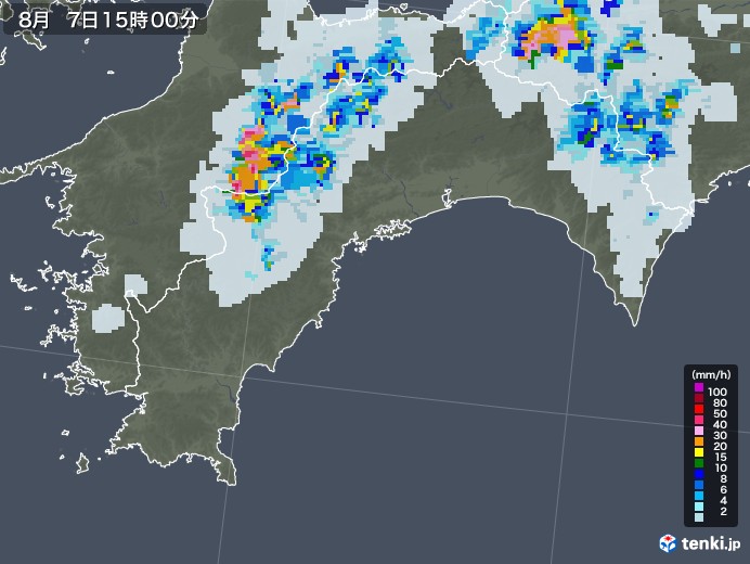 高知県の雨雲レーダー(2022年08月07日)