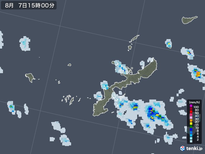 沖縄県の雨雲レーダー(2022年08月07日)