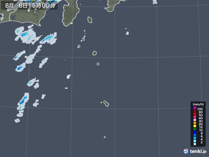 伊豆諸島(東京都)の雨雲レーダー(2022年08月08日)