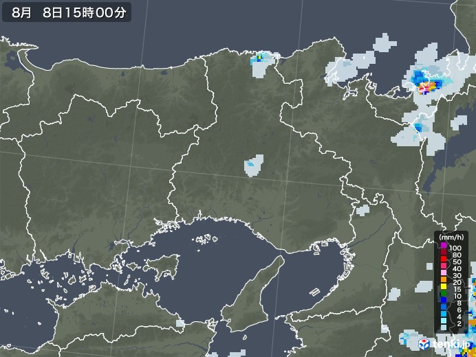 兵庫県の雨雲レーダー(2022年08月08日)