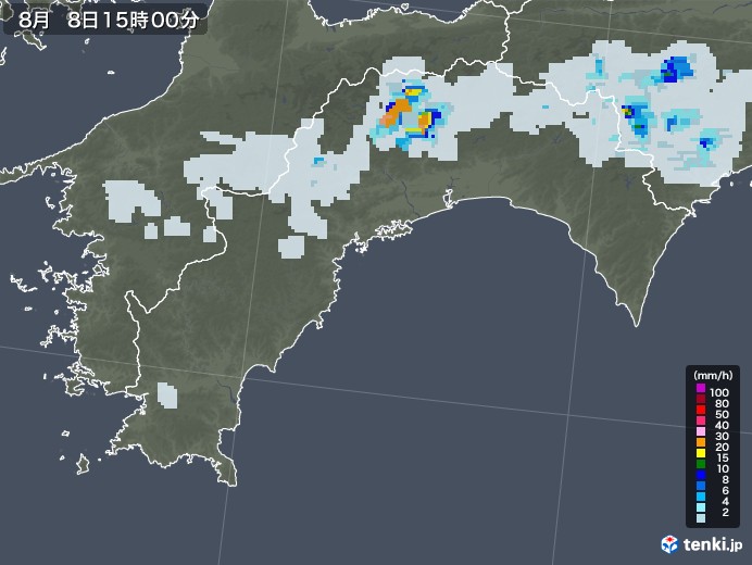 高知県の雨雲レーダー(2022年08月08日)