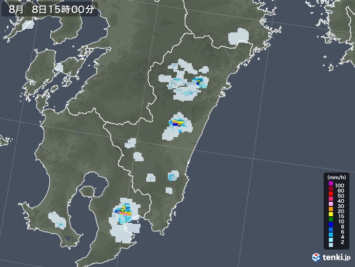 宮崎県の雨雲レーダー(2022年08月08日)