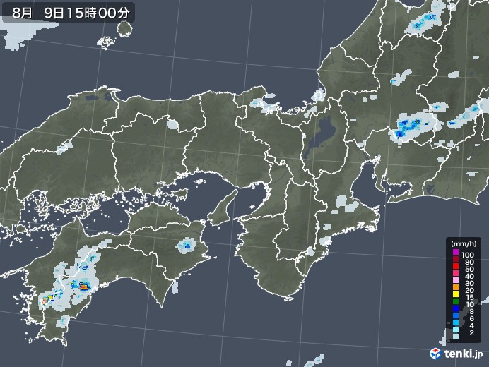 近畿地方の雨雲レーダー(2022年08月09日)